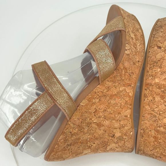 UGG Womens Size 8.5 Jazmine Wedge Metallic Gold Cork Sandals Shoes Platform - Picture 8 of 15
